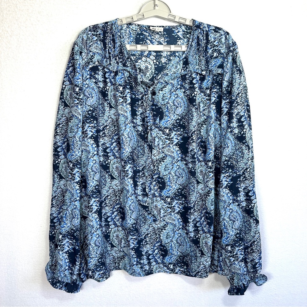 Joie Peasant Blouse Women's XXL Blue Paisley Print Long Sleeve Boho Casual Top